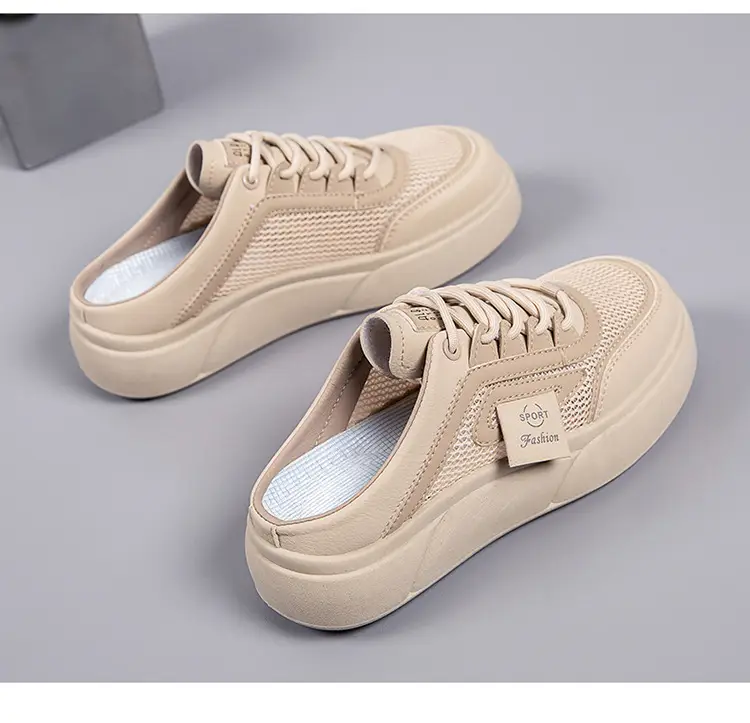 Women's Mesh Slip-On Half Slippers White Platform Summer — feature 28
