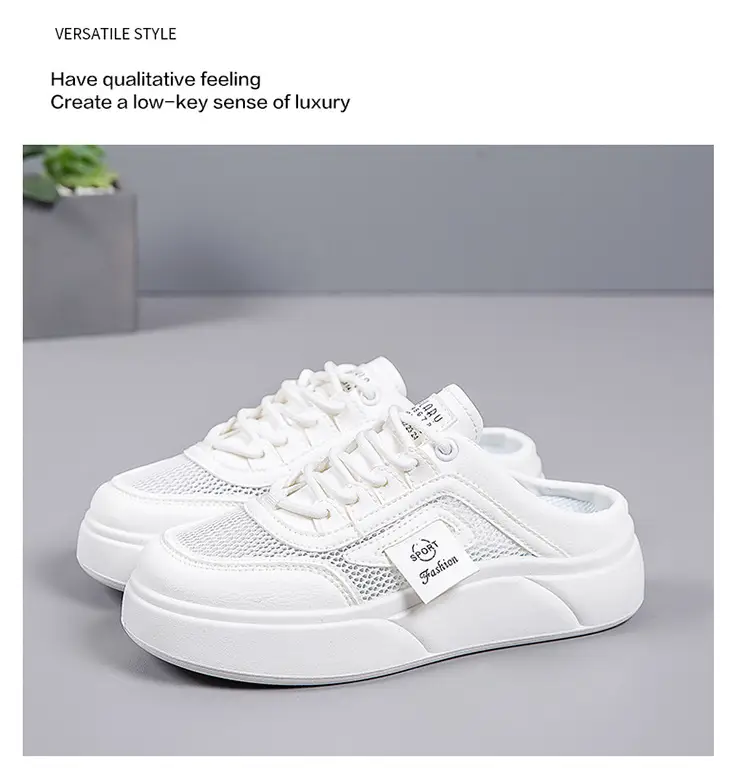 Women's Mesh Slip-On Half Slippers White Platform Summer — feature 29