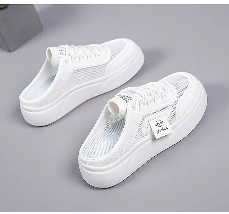 Women's Mesh Slip-On Half Slippers White Platform Summer — feature 30