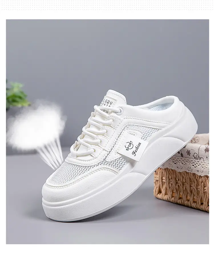 Women's Mesh Slip-On Half Slippers White Platform Summer — feature 5
