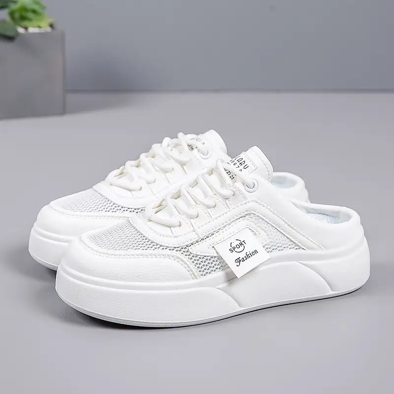 Women's Mesh Slip-On Half Slippers White Platform Summer - Image 3