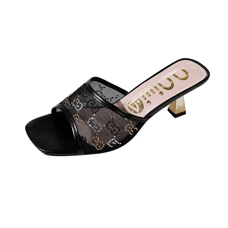 High-Heeled Women's Slippers, Fashionable Breathable Mesh Women's Sandals, African Women's Shoes, Cross-Border Supply Slippers Heels