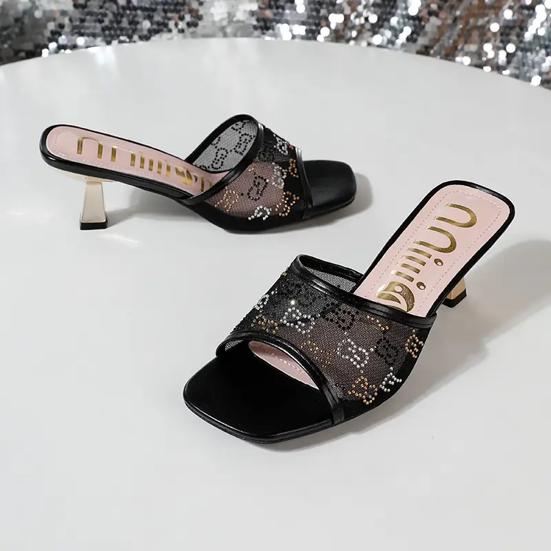 High-Heeled Women's Slippers, Fashionable Breathable Mesh Women's Sandals, African Women's Shoes, Cross-Border Supply Slippers Heels — feature 13
