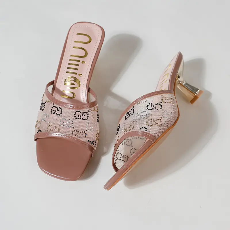High-Heeled Women's Slippers, Fashionable Breathable Mesh Women's Sandals, African Women's Shoes, Cross-Border Supply Slippers Heels