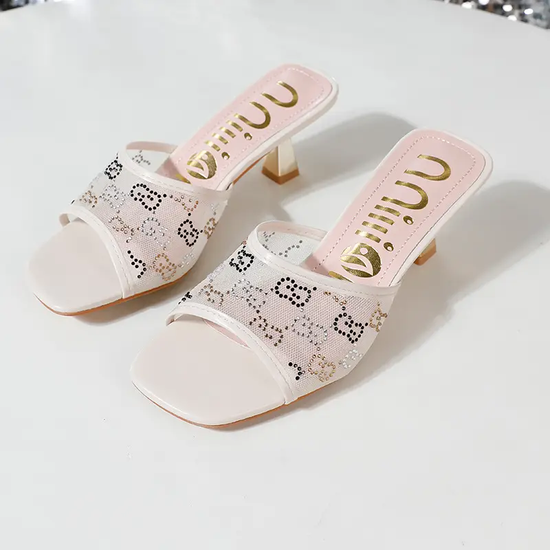 High-Heeled Women's Slippers, Fashionable Breathable Mesh Women's Sandals, African Women's Shoes, Cross-Border Supply Slippers Heels