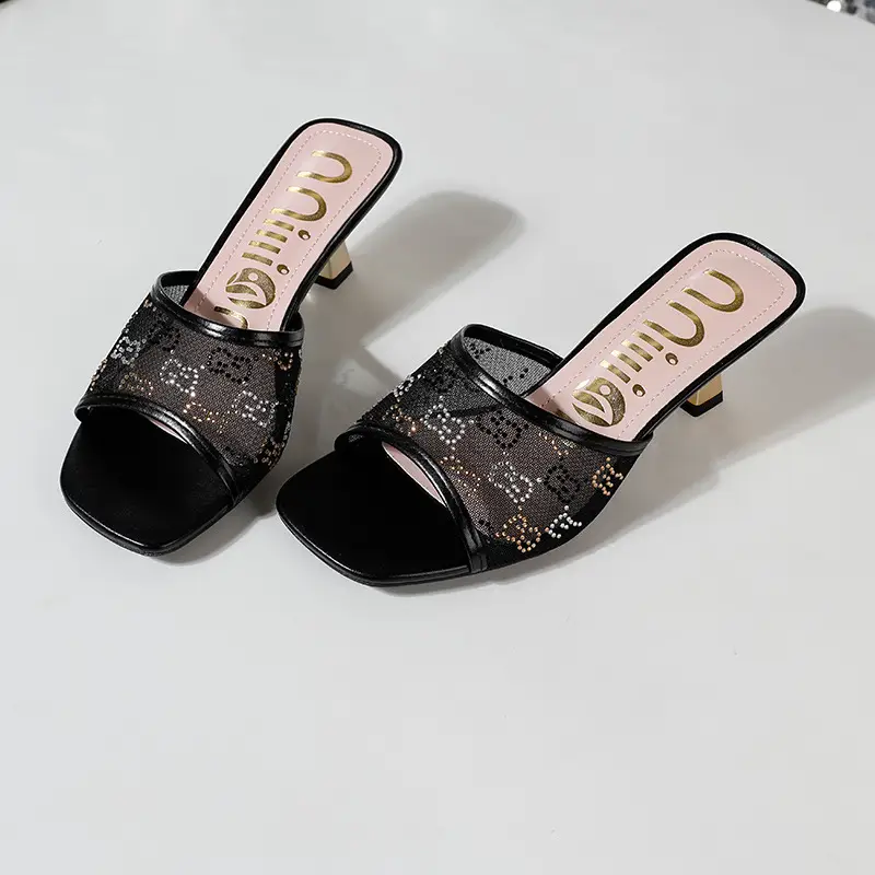 High-Heeled Women's Slippers, Fashionable Breathable Mesh Women's Sandals, African Women's Shoes, Cross-Border Supply Slippers Heels