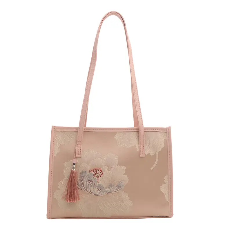 Women's Embroidered Flower Shoulder Bag Large Capacity Black - Image 8