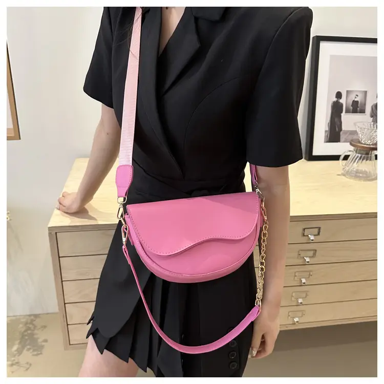 Pink Semi-Circular Chain Strap Shoulder Crossbody Bag — feature 13