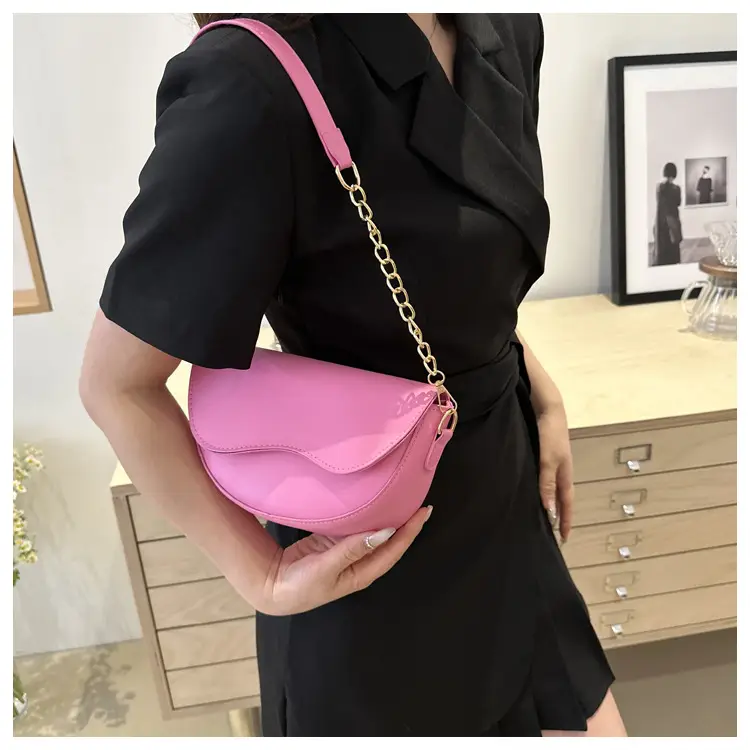 Pink Semi-Circular Chain Strap Shoulder Crossbody Bag — feature 14