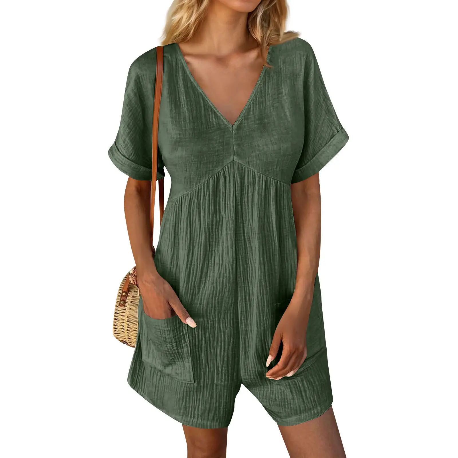 2024 Black V Neck Bat Cuff Shorts Set — feature 10