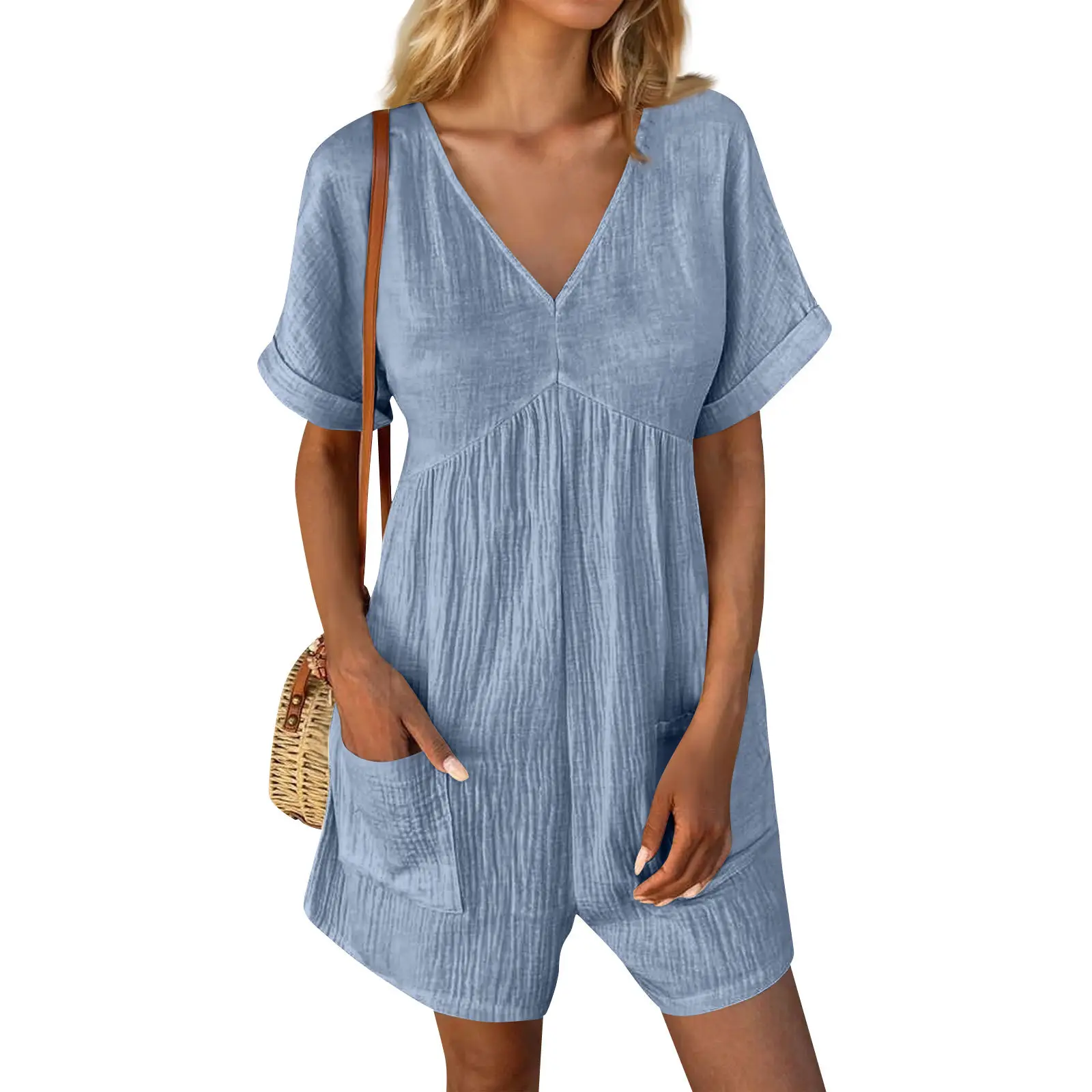 2024 Black V Neck Bat Cuff Shorts Set — feature 12