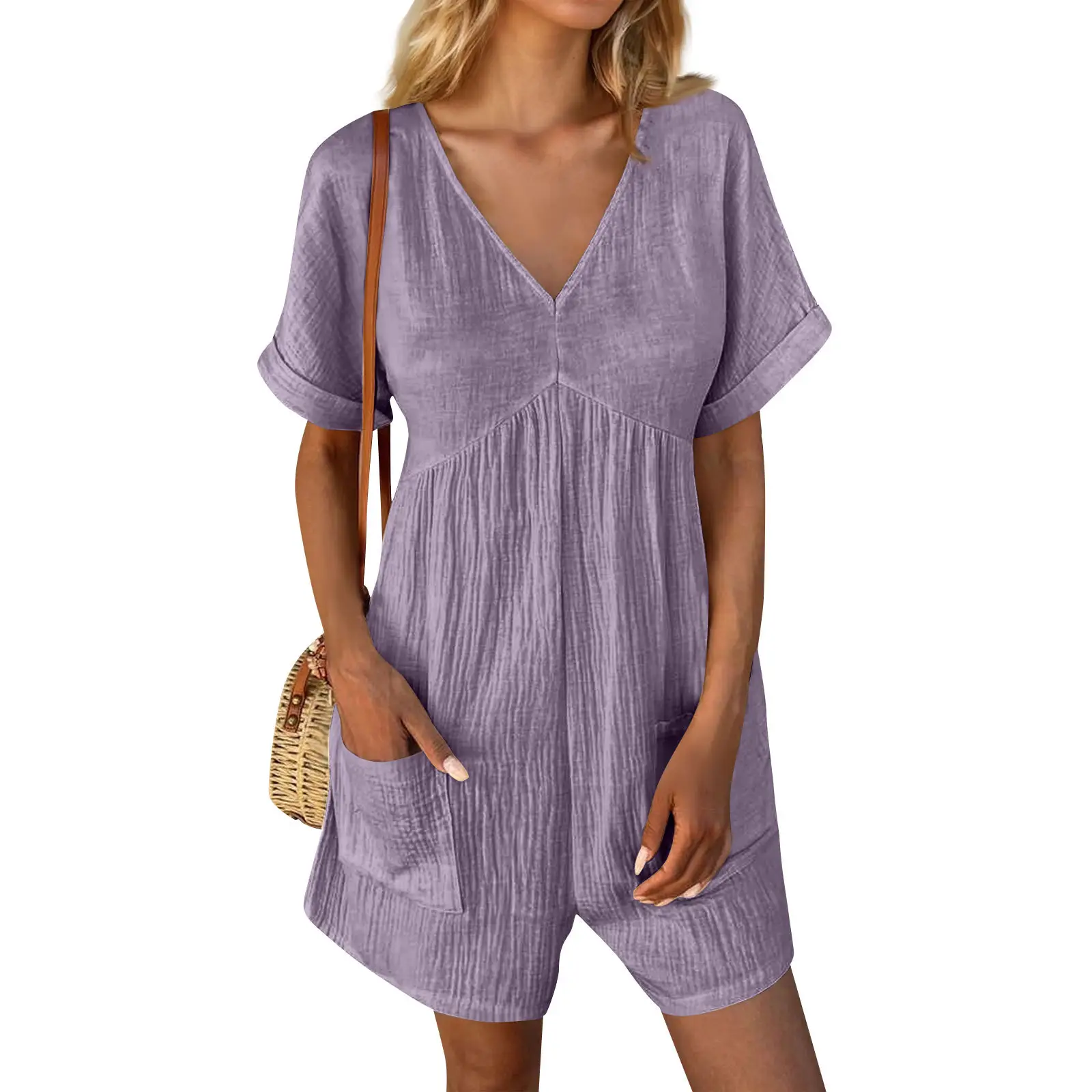 2024 Black V Neck Bat Cuff Shorts Set — feature 14