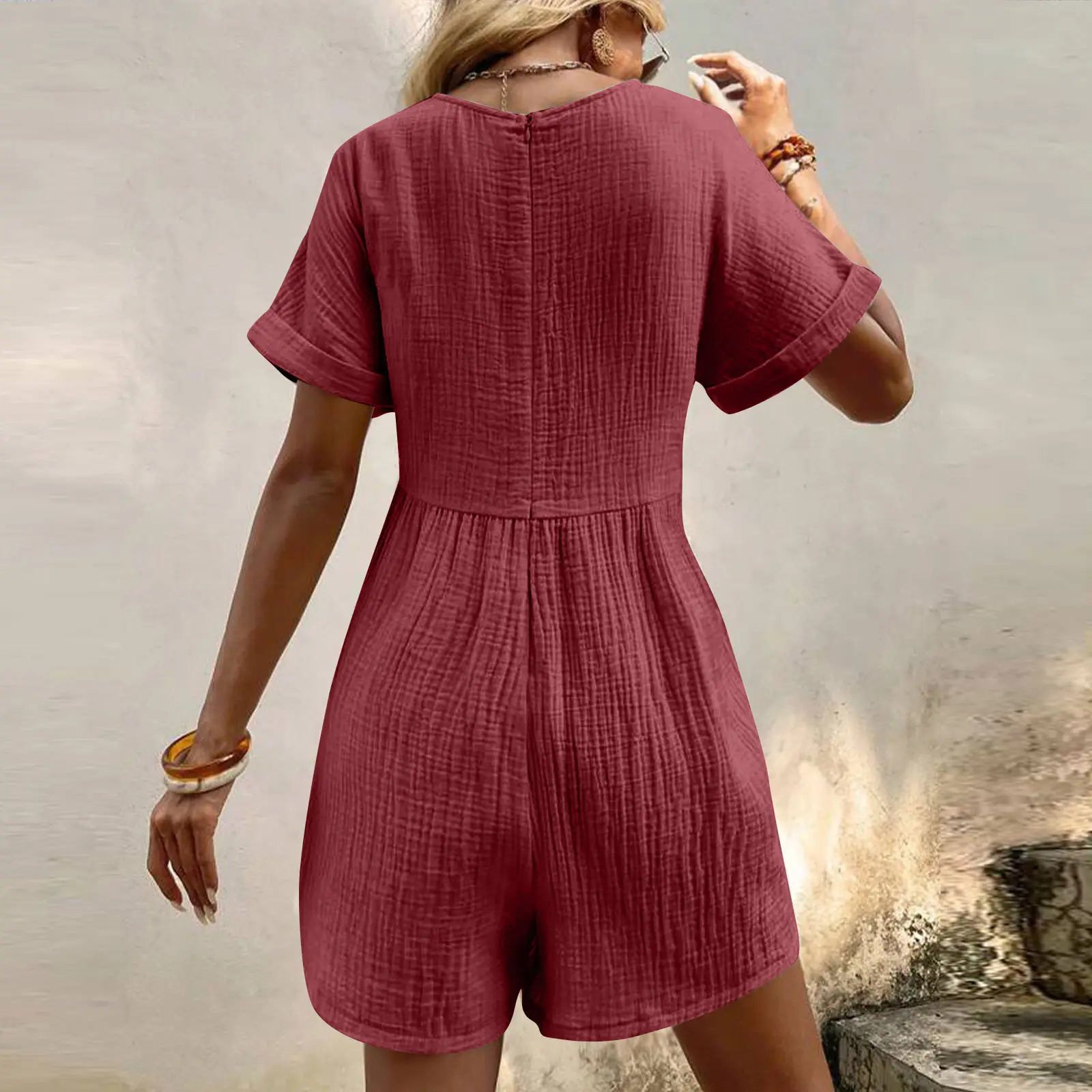 2024 Black V Neck Bat Cuff Shorts Set — feature 18