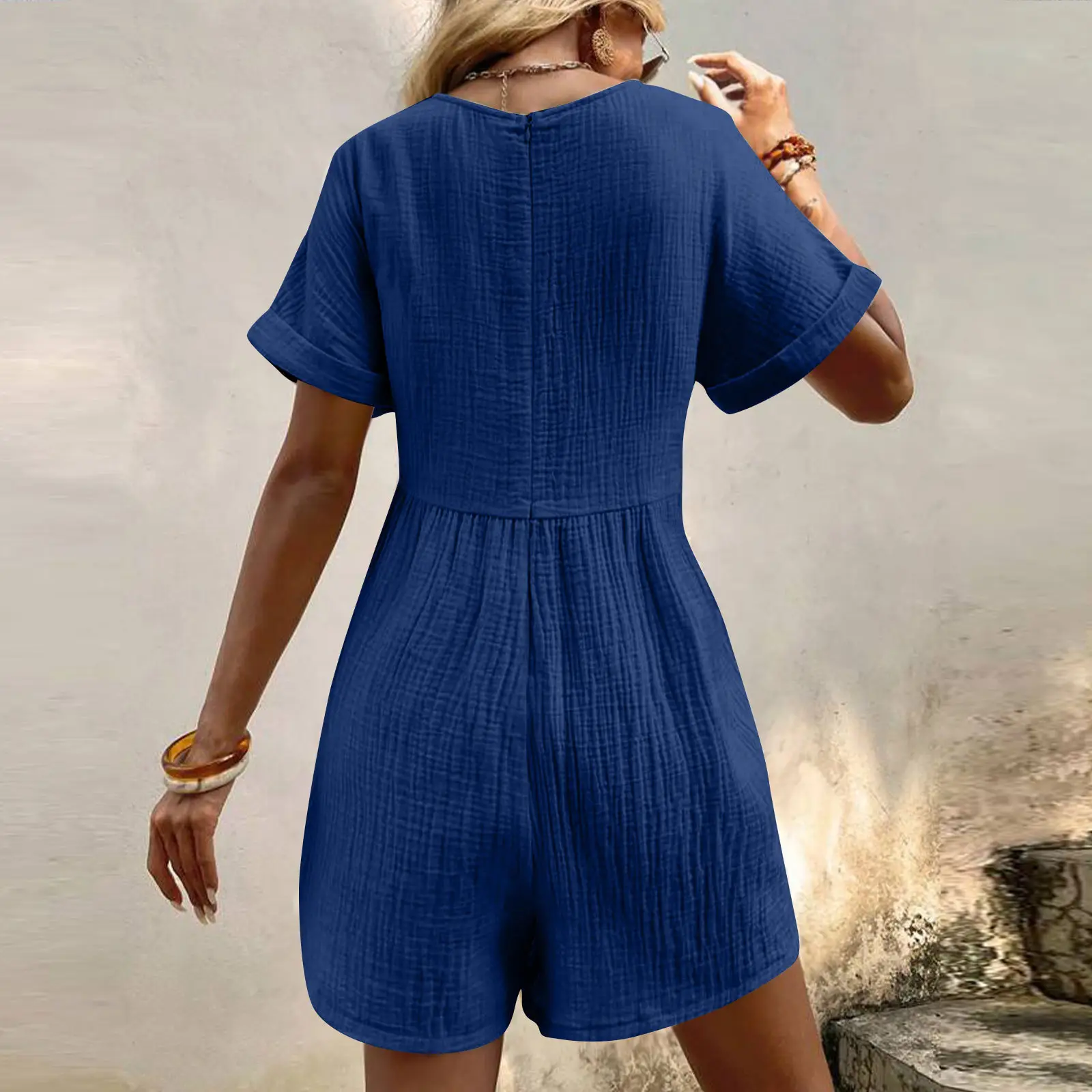 2024 Black V Neck Bat Cuff Shorts Set — feature 26