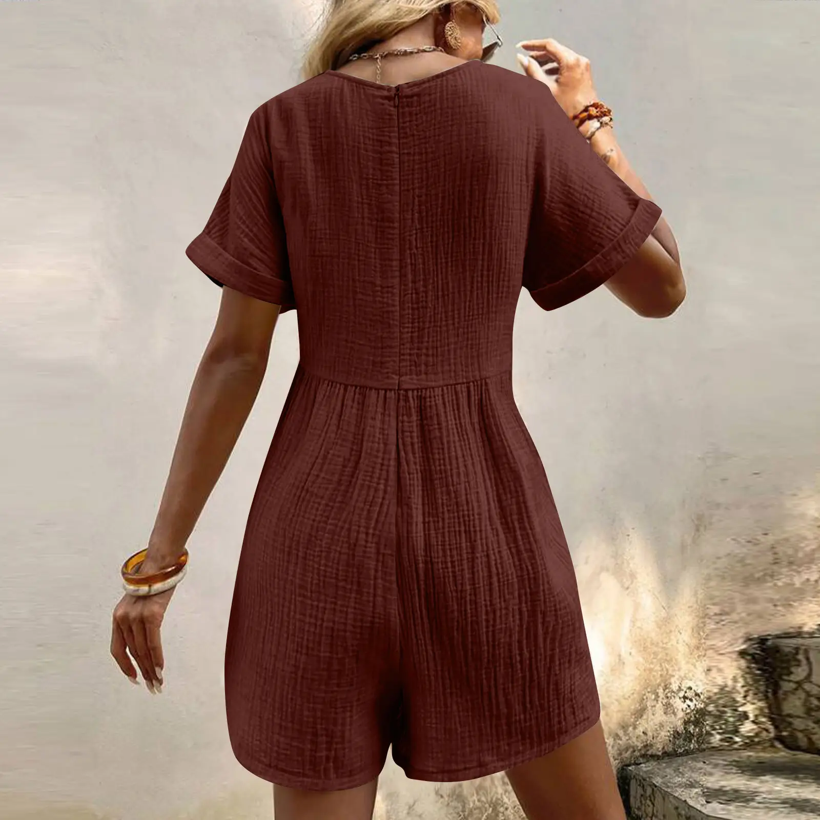2024 Black V Neck Bat Cuff Shorts Set — feature 30