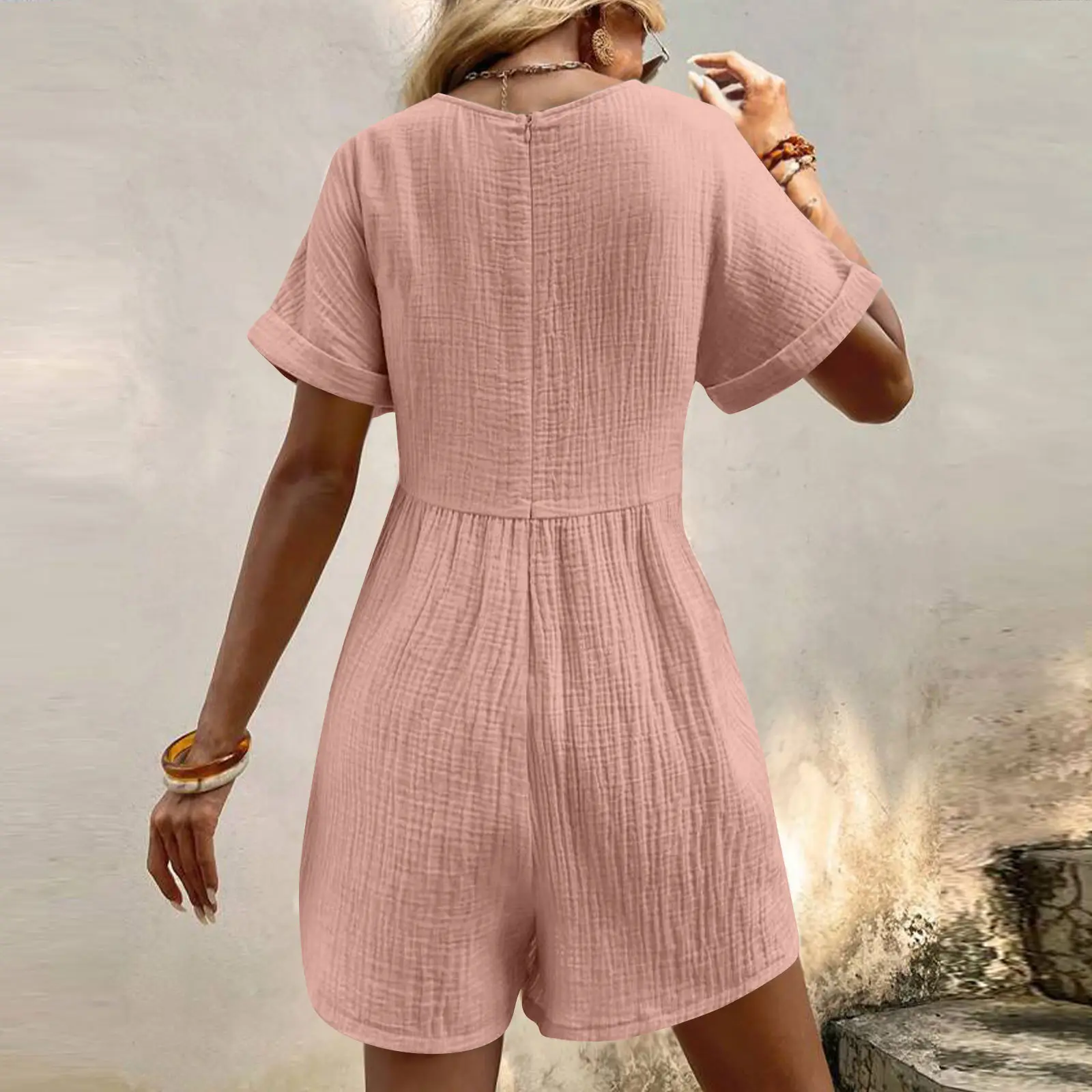 2024 Black V Neck Bat Cuff Shorts Set — feature 38