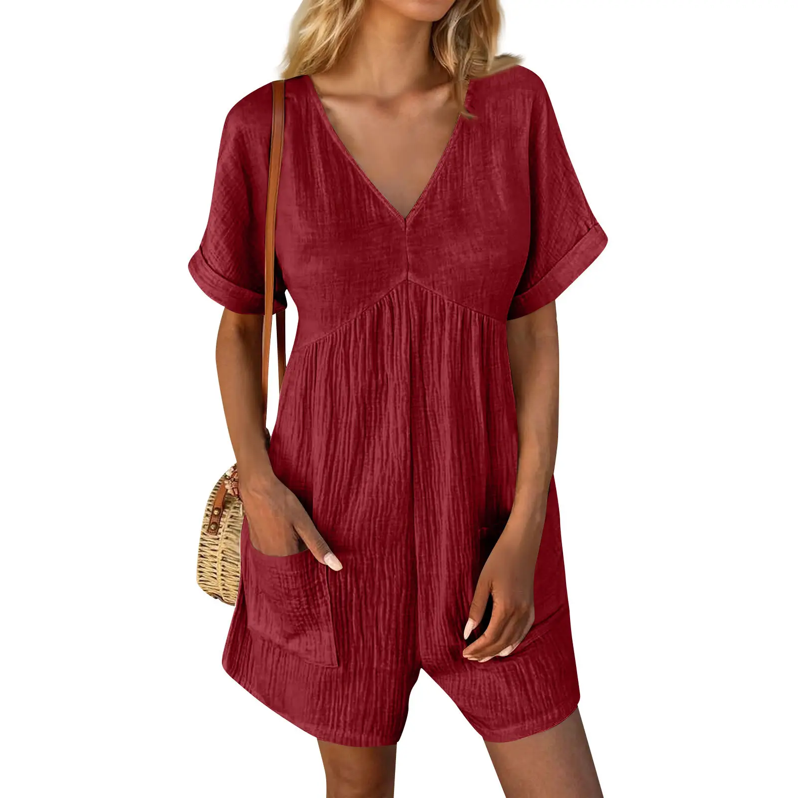2024 Black V Neck Bat Cuff Shorts Set — feature 4
