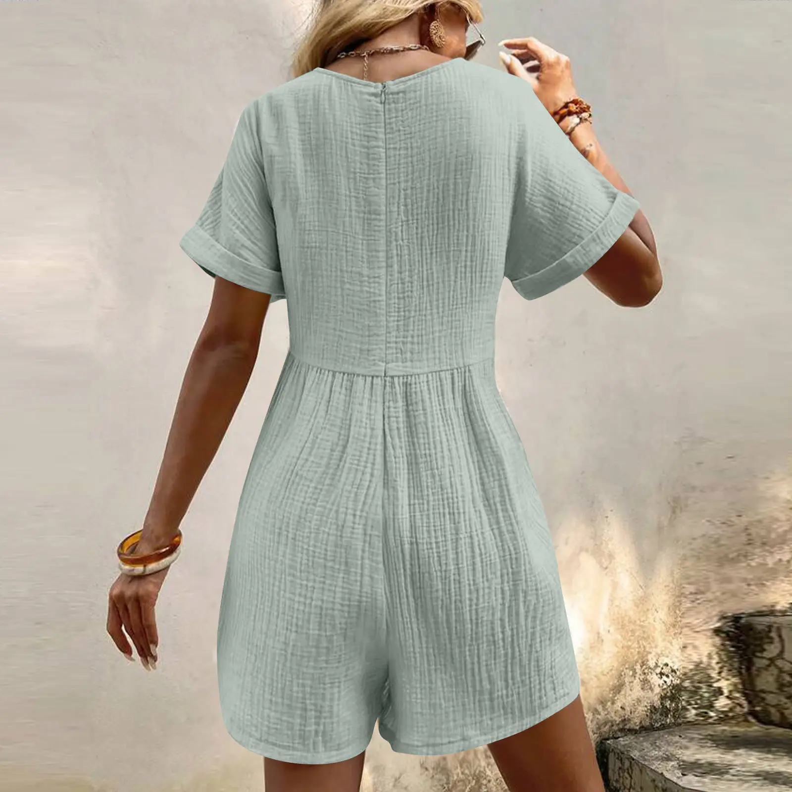 2024 Black V Neck Bat Cuff Shorts Set — feature 50