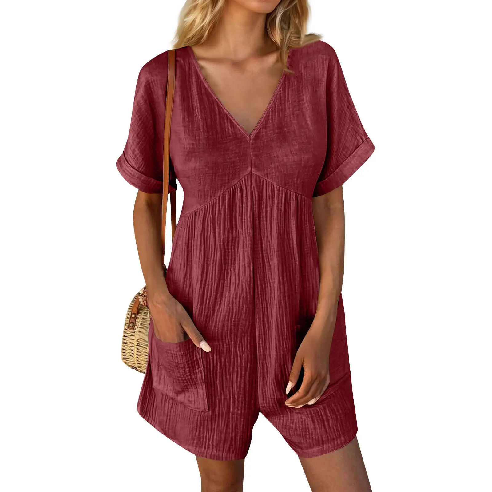 2024 Black V Neck Bat Cuff Shorts Set — feature 6