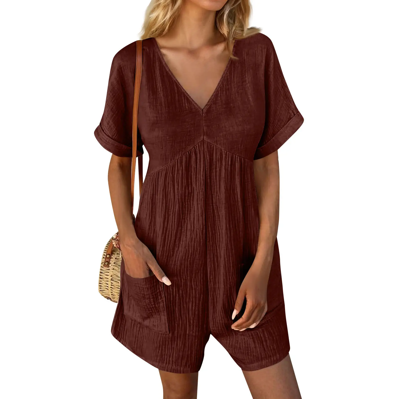2024 Black V Neck Bat Cuff Shorts Set — feature 9