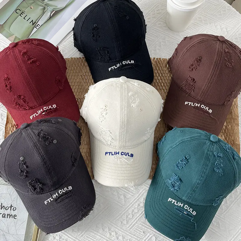 Women Pure Cotton Letter Embroidered Cap Black - Image 10