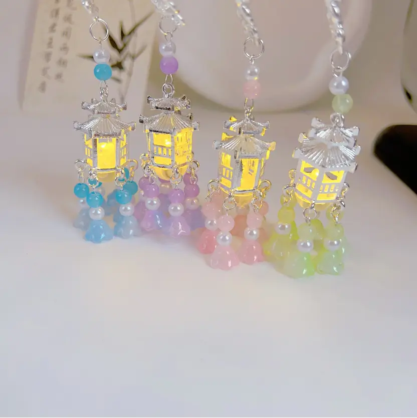 Palace Silver Luminous Lantern Hairpin with Wind Chime — feature 4