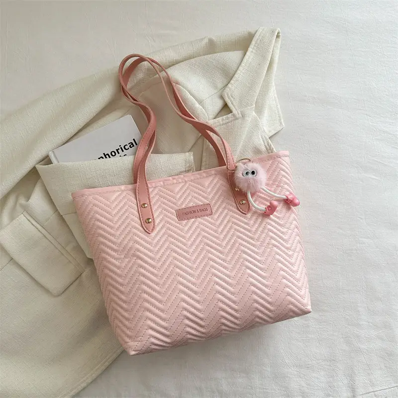 Women Large Shoulder Bag 2025 New Style Cream Chevron - Image 2