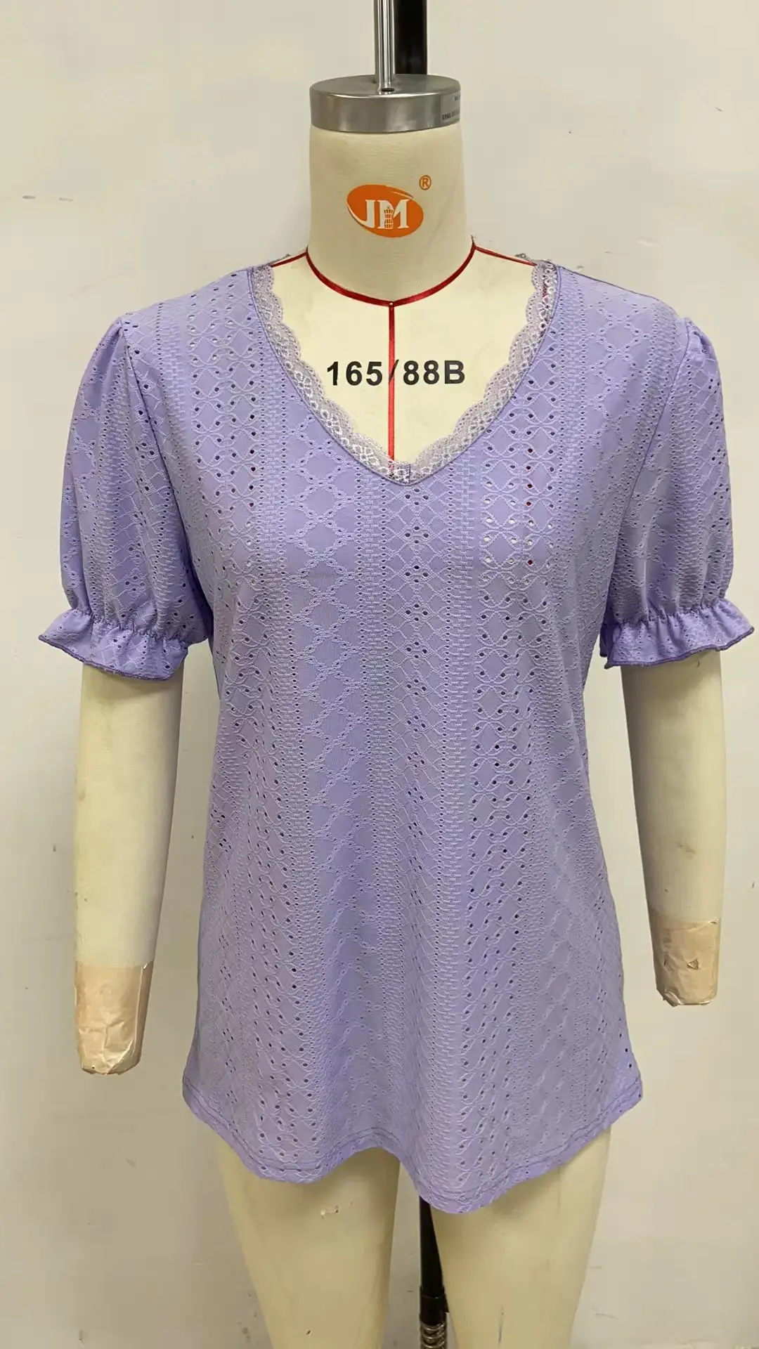 Women Pink Lace V-Neck T-Shirt Short Sleeve — feature 3