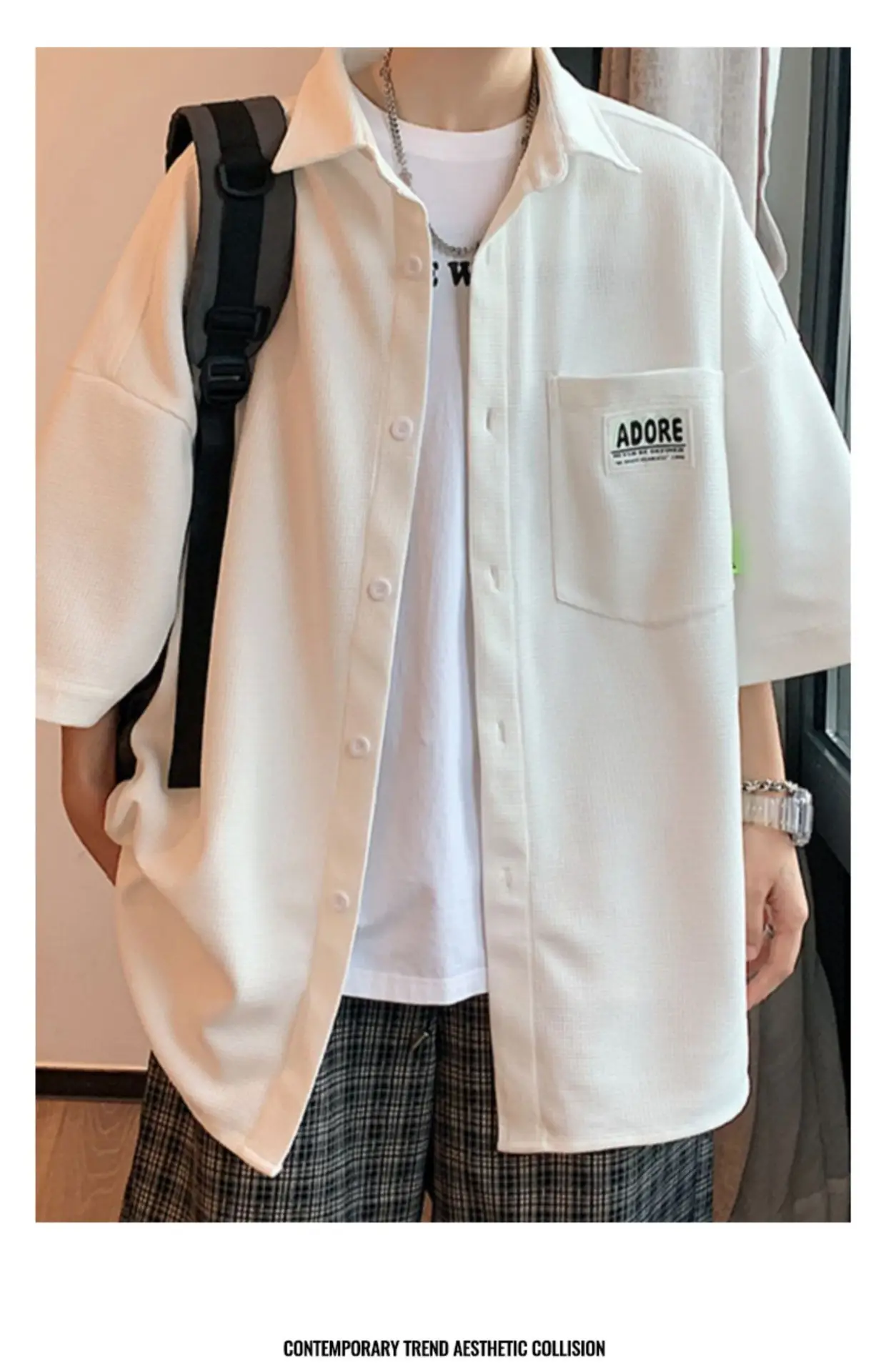 Men's 2024 White Waffle Short Sleeve Shirt with Hat — feature 2
