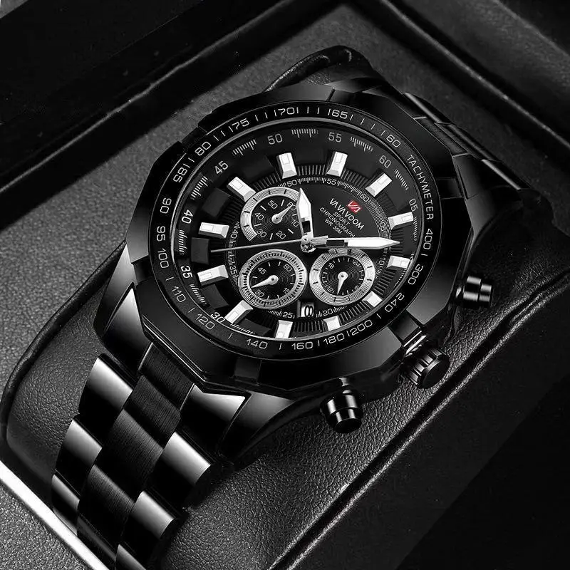 Men's Gold Chronograph Watch with Calendar & Stainless Steel Band - Image 7