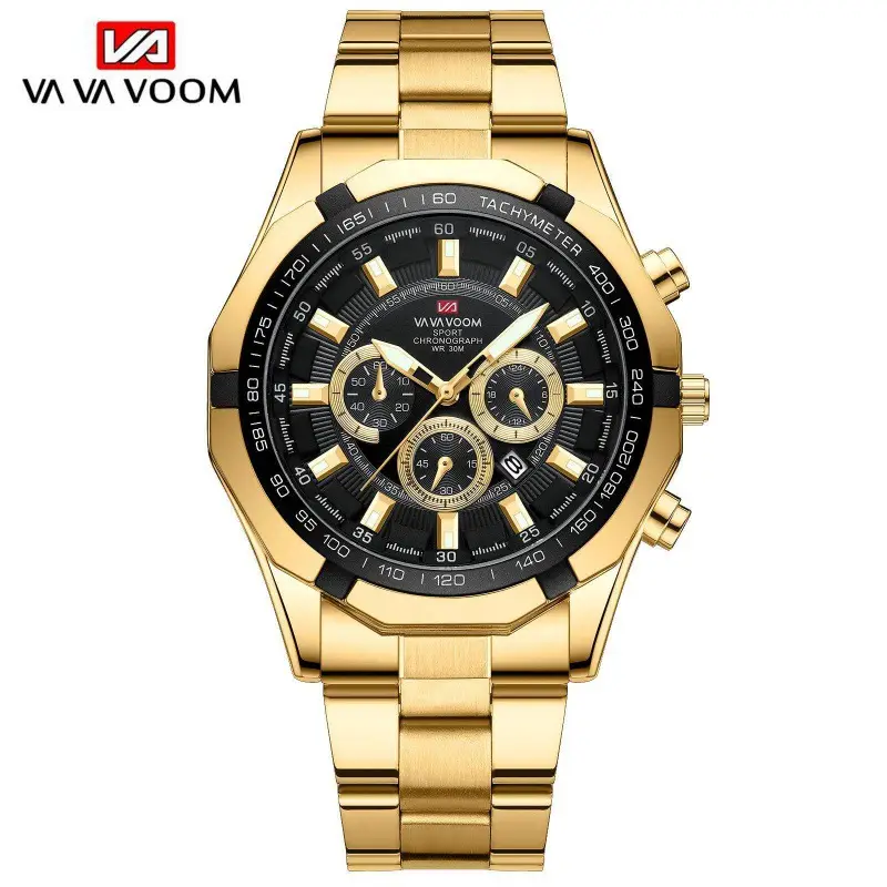Men's Gold Chronograph Watch with Calendar & Stainless Steel Band - Image 2