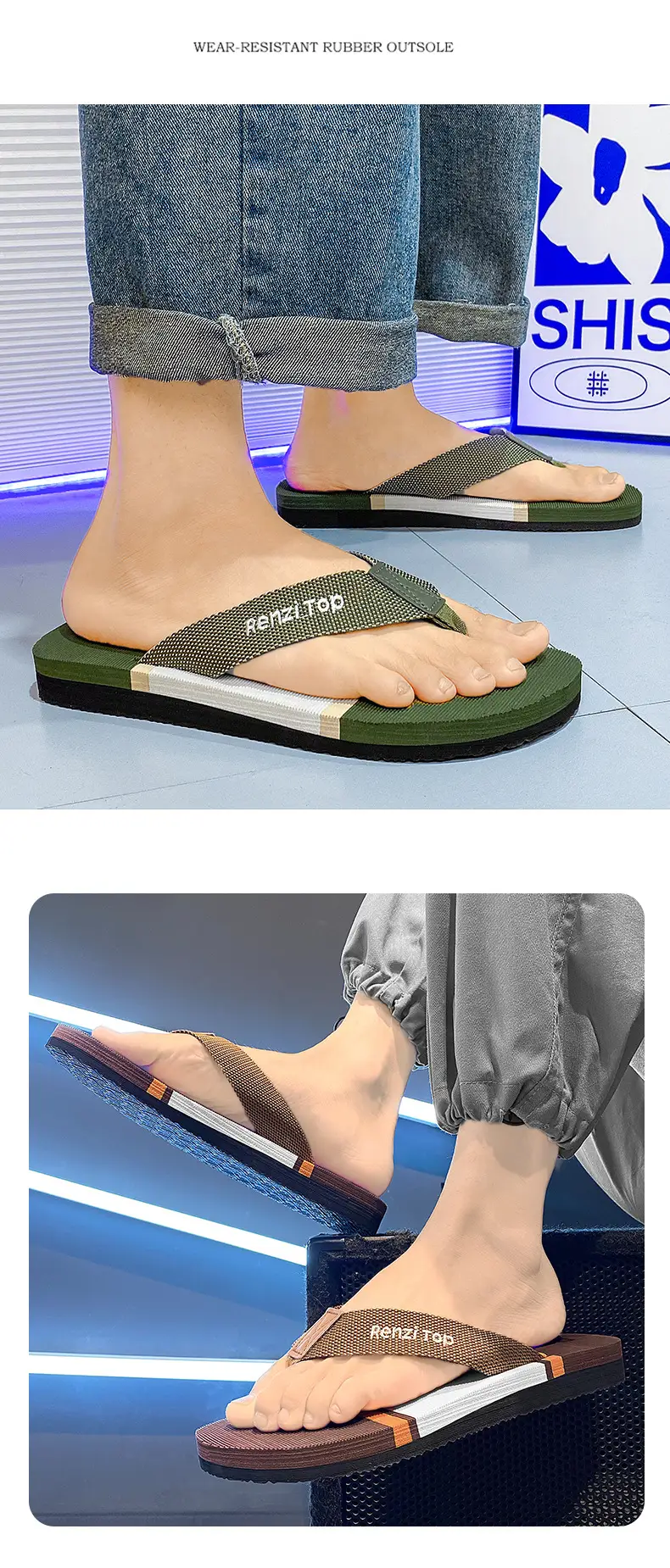 Cross-border Casual Home Flip Flops Beach Comfortable All-match Slippers Men's Daily Outdoor Summer Flat Sandals and Slippers — feature 12