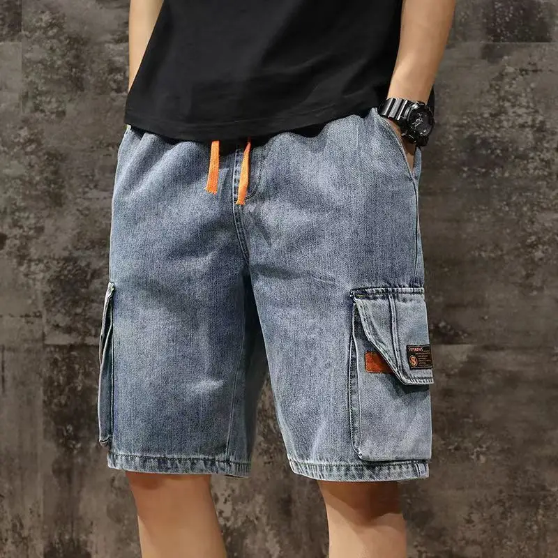 Trendy Men Denim Shorts Plus Size Multi Pocket