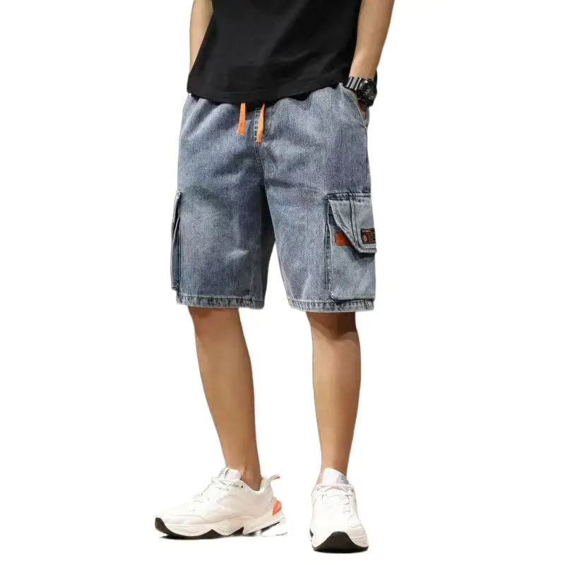 Trendy Men Denim Shorts Plus Size Multi Pocket