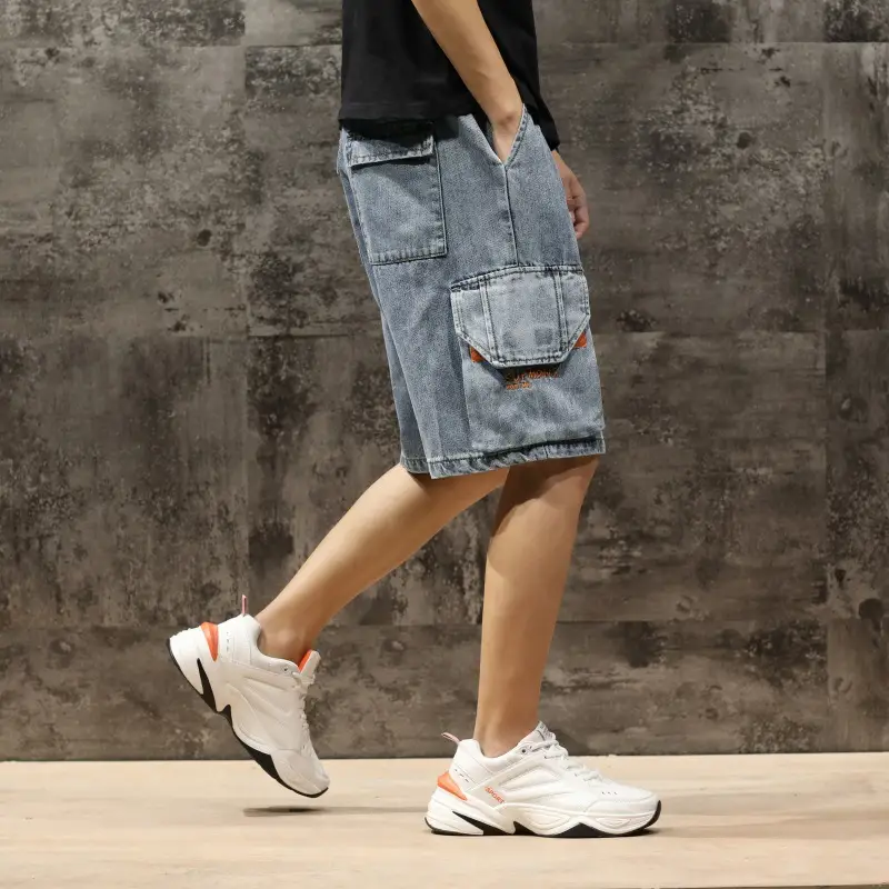 Trendy Men Denim Shorts Plus Size Multi Pocket