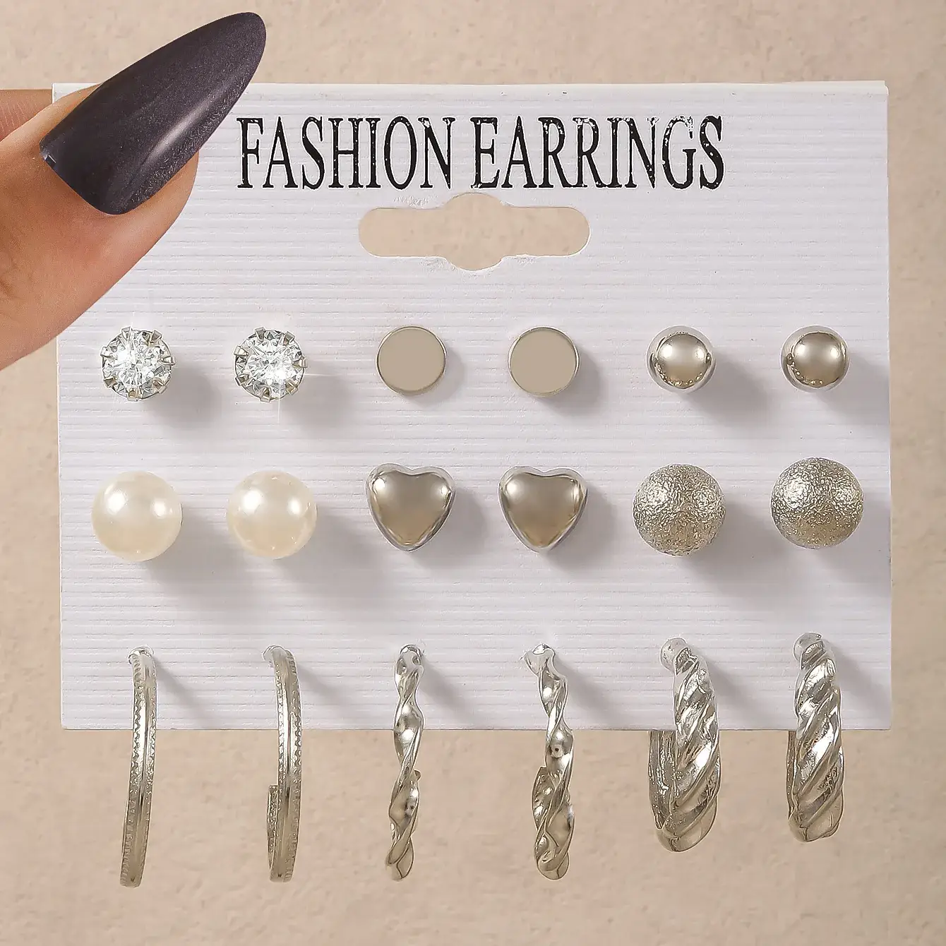 Fashion Earrings Set 6 Pcs Retro Gold Geometric Pearl & Crystal - Image 10