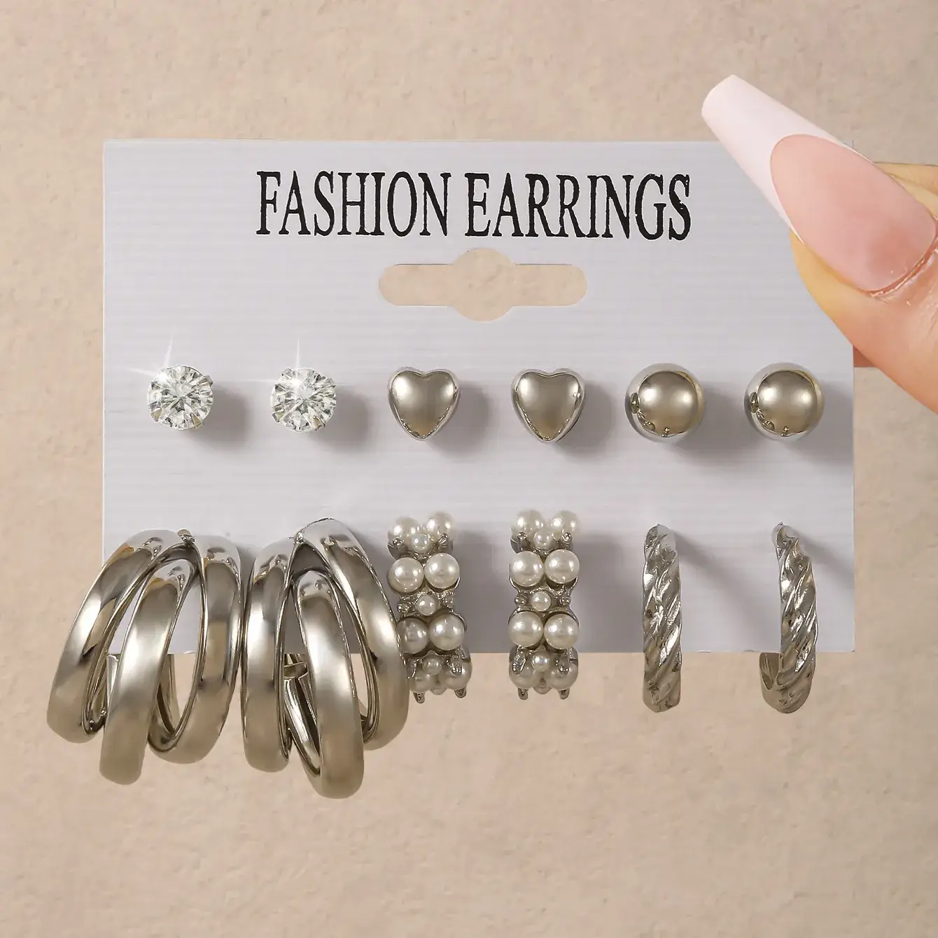 Fashion Earrings Set 6 Pcs Retro Gold Geometric Pearl & Crystal - Image 12