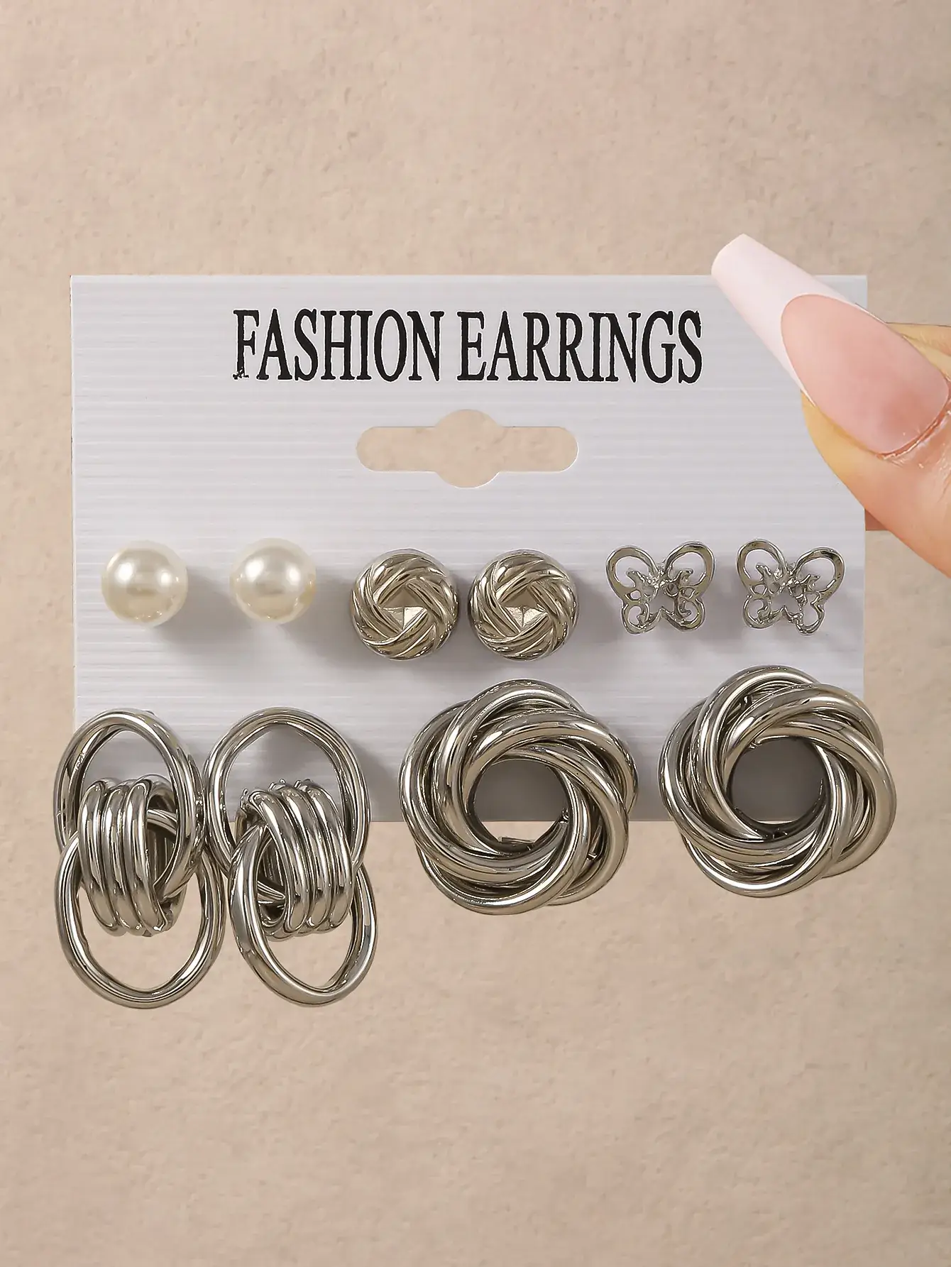Fashion Earrings Set 6 Pcs Retro Gold Geometric Pearl & Crystal - Image 14