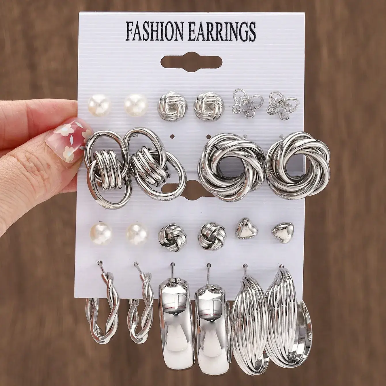 Fashion Earrings Set 6 Pcs Retro Gold Geometric Pearl & Crystal - Image 3
