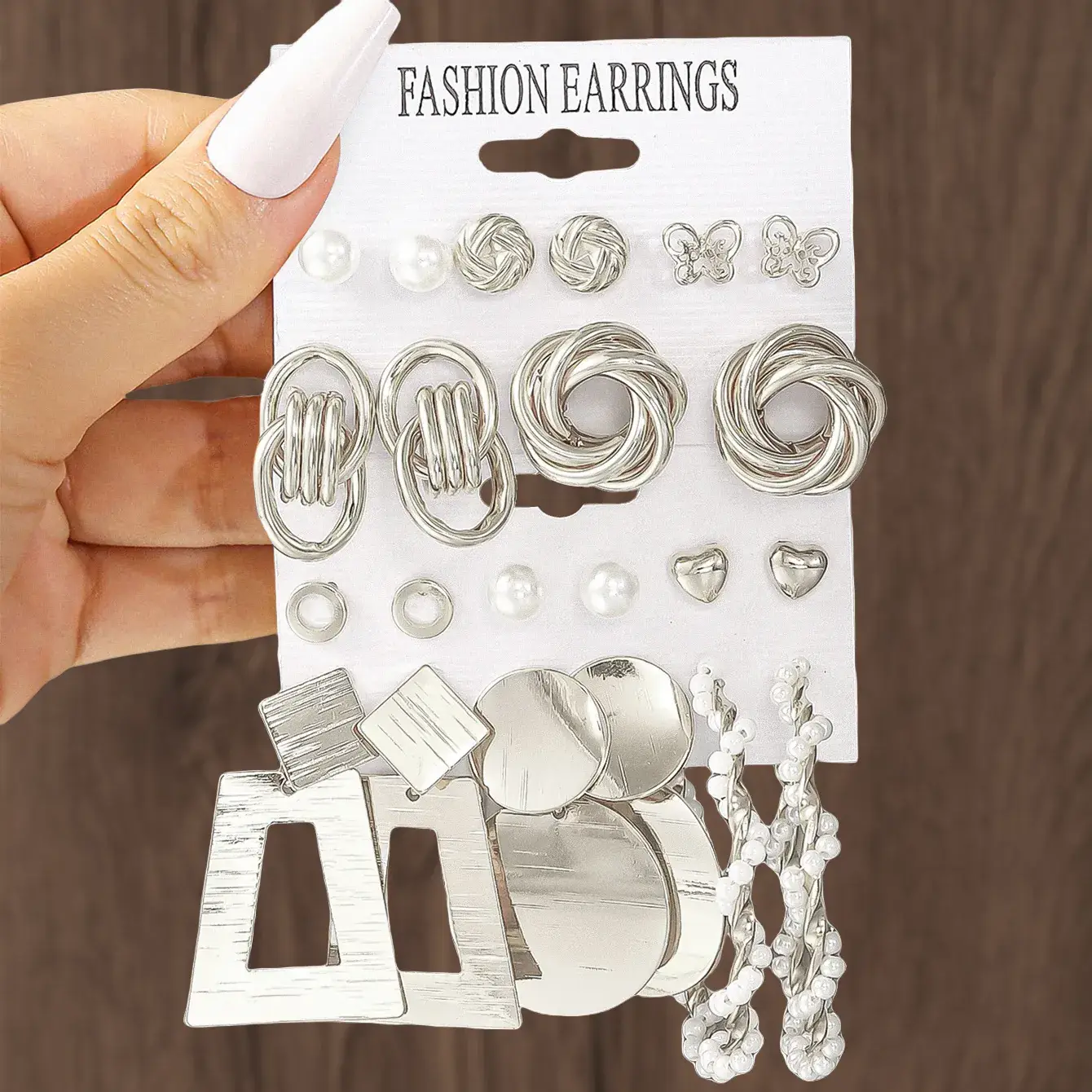 Fashion Earrings Set 6 Pcs Retro Gold Geometric Pearl & Crystal - Image 6