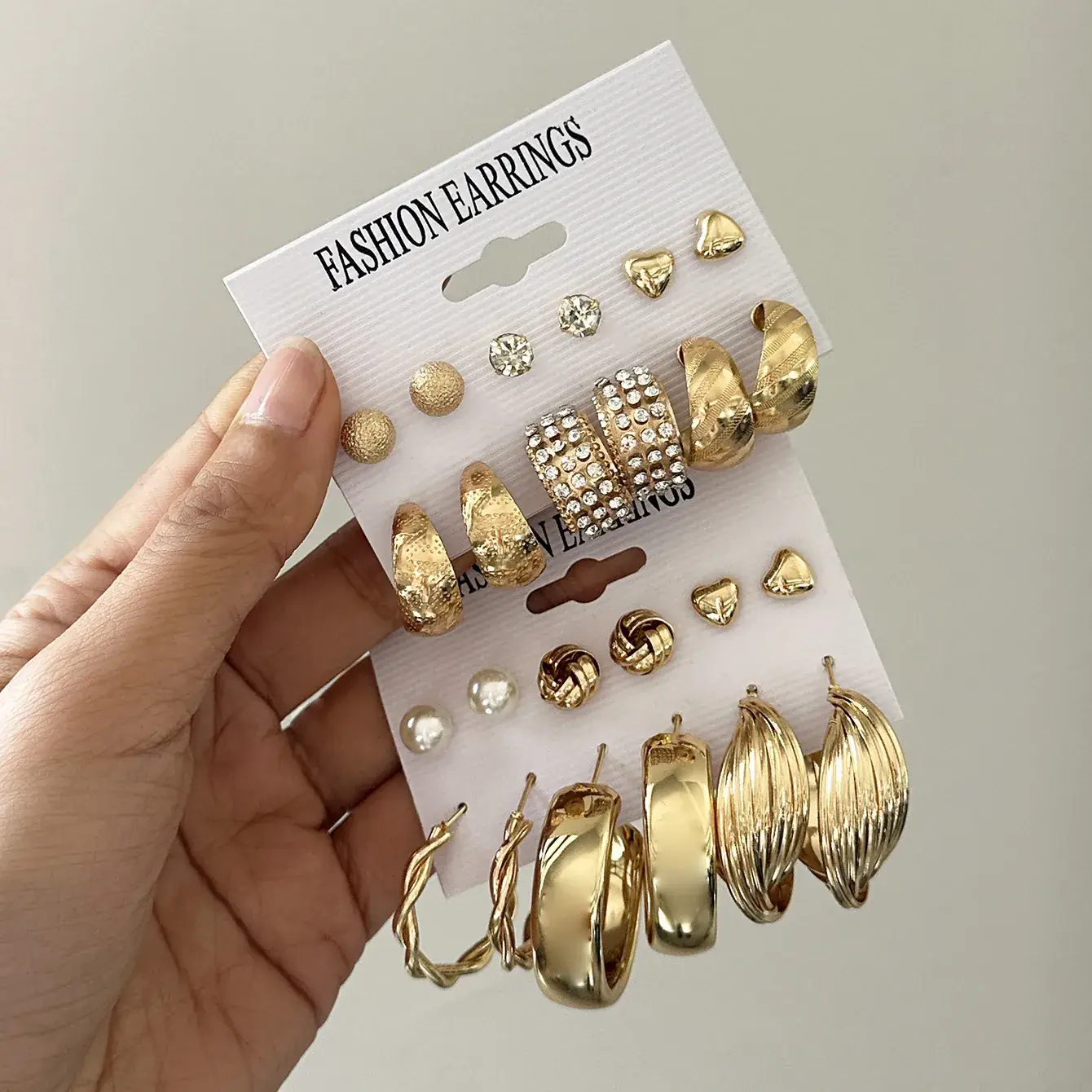 Fashion Earrings Set 6 Pcs Retro Gold Geometric Pearl & Crystal - Image 7