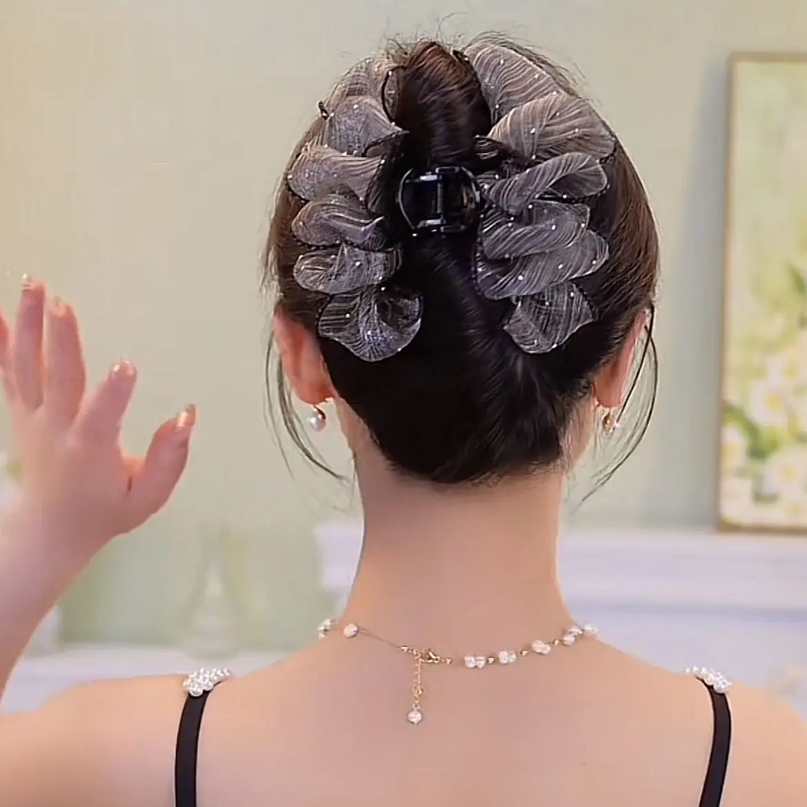 Black Butterfly Flower Hair Clip for Women - Image 6