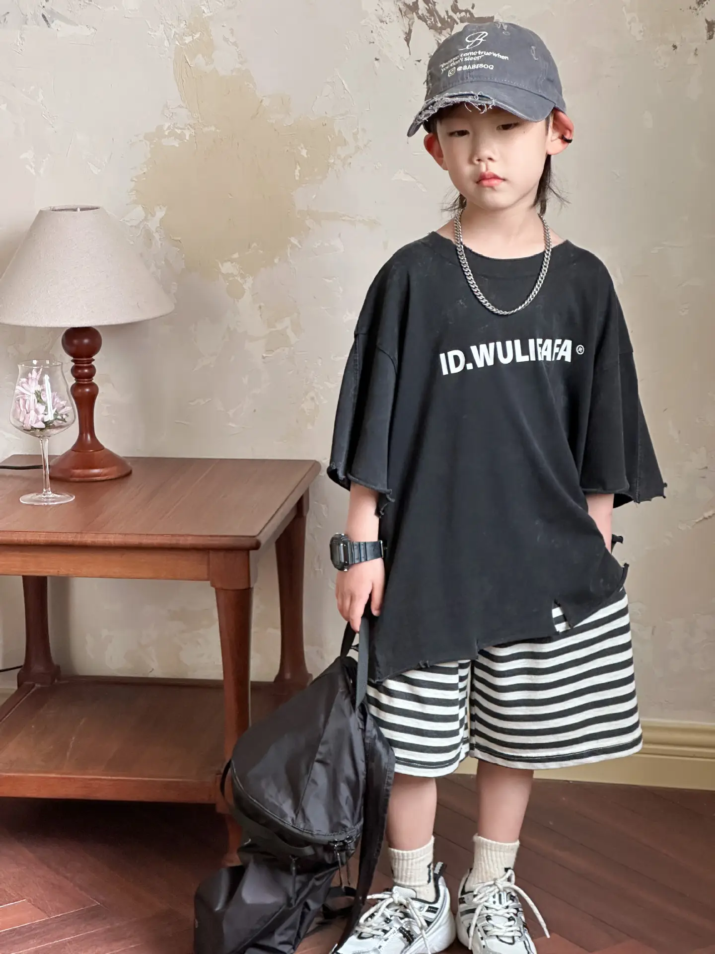 Pink Asymmetrical Kids T-Shirt with Cap & Shorts — feature 1