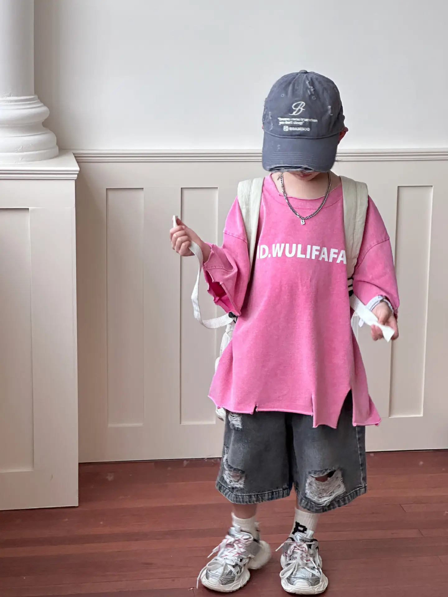 Pink Asymmetrical Kids T-Shirt with Cap & Shorts — feature 14