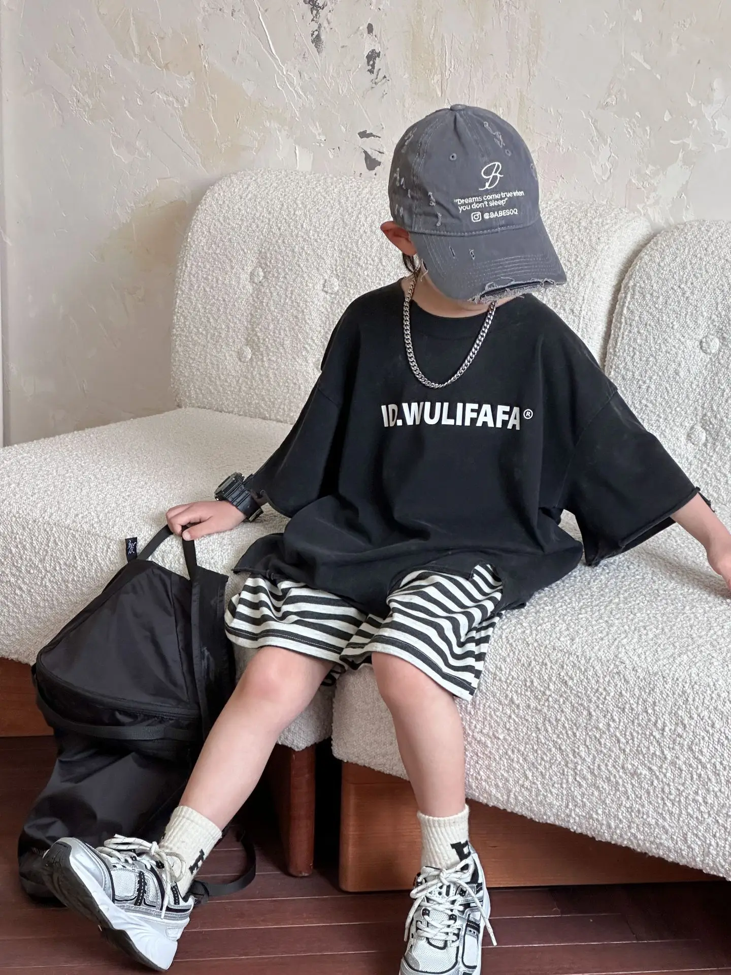 Pink Asymmetrical Kids T-Shirt with Cap & Shorts — feature 24