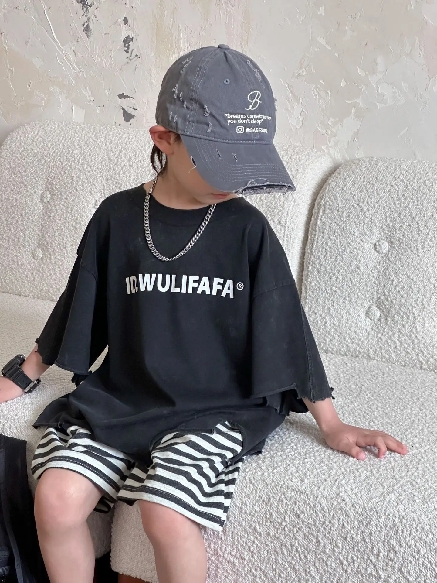 Pink Asymmetrical Kids T-Shirt with Cap & Shorts — feature 25