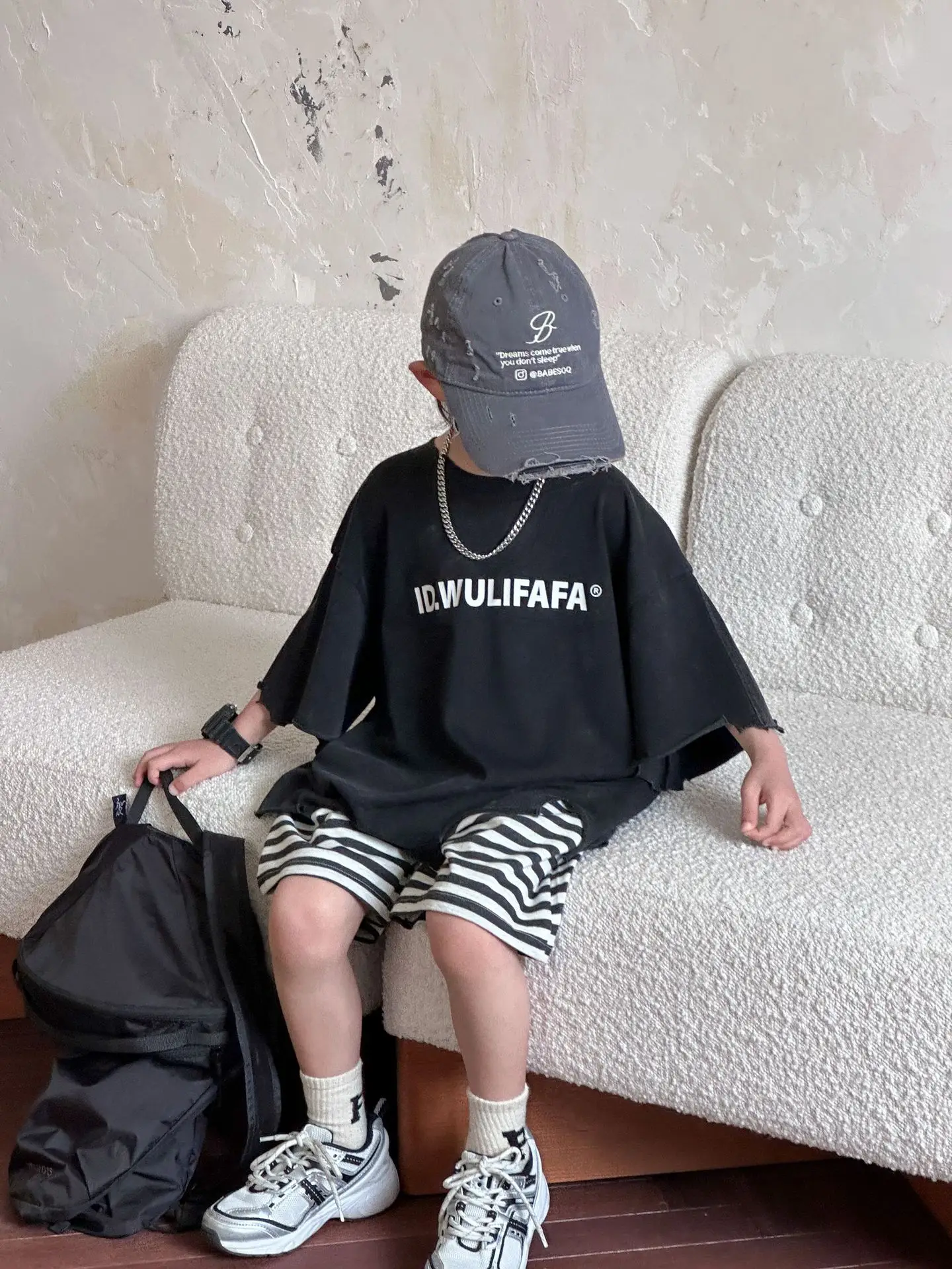 Pink Asymmetrical Kids T-Shirt with Cap & Shorts — feature 26