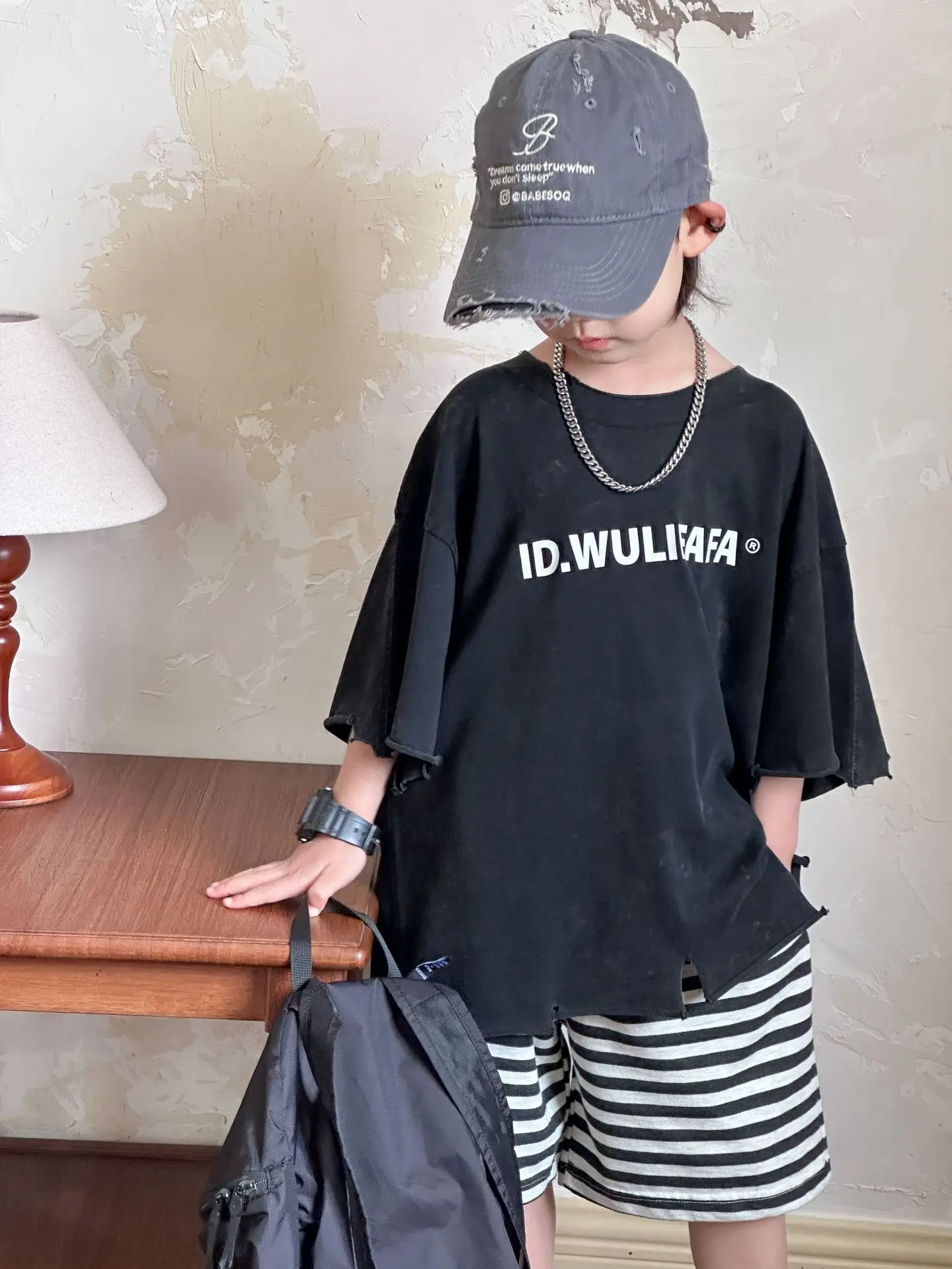 Pink Asymmetrical Kids T-Shirt with Cap & Shorts — feature 27