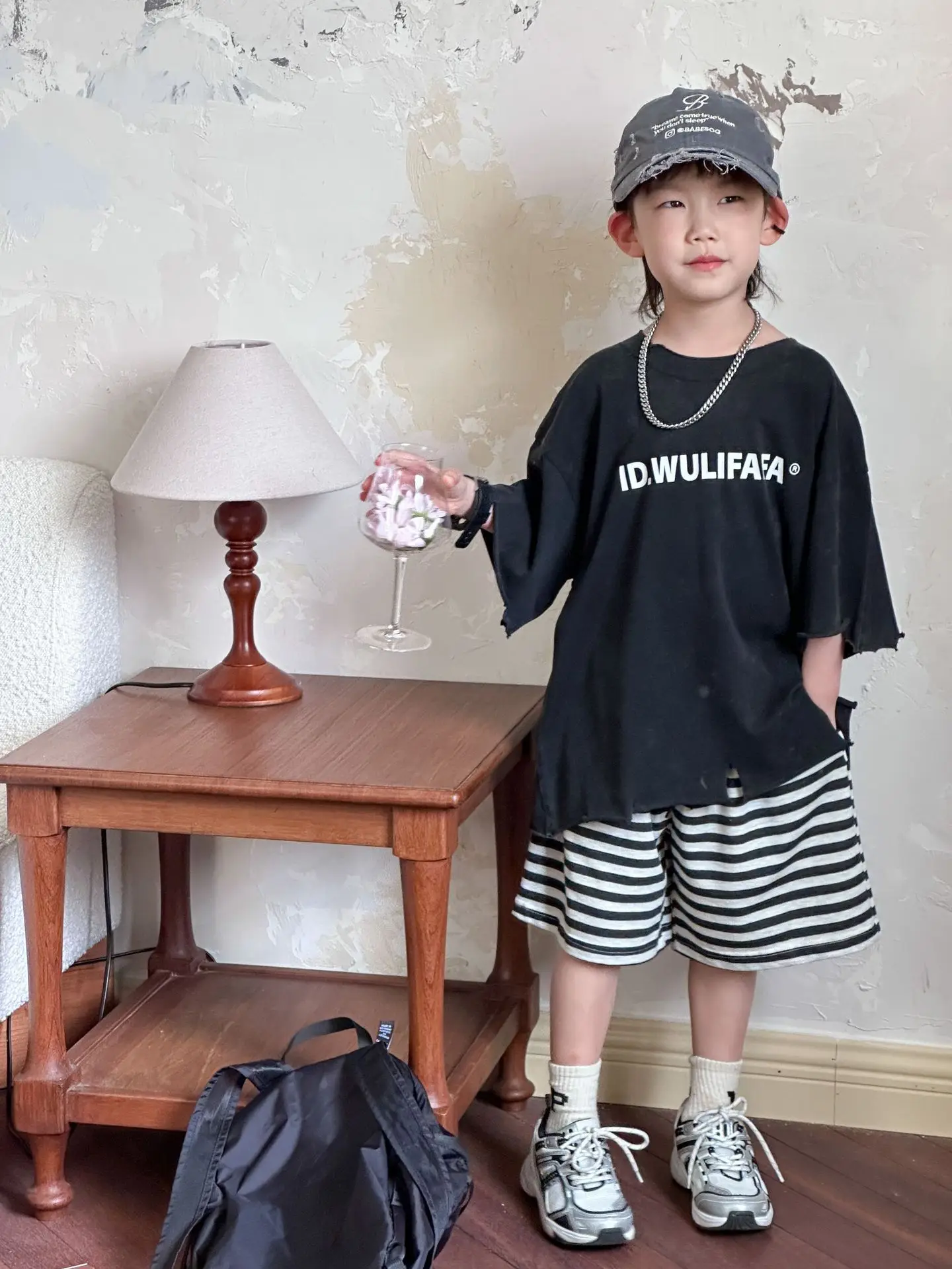 Pink Asymmetrical Kids T-Shirt with Cap & Shorts — feature 28