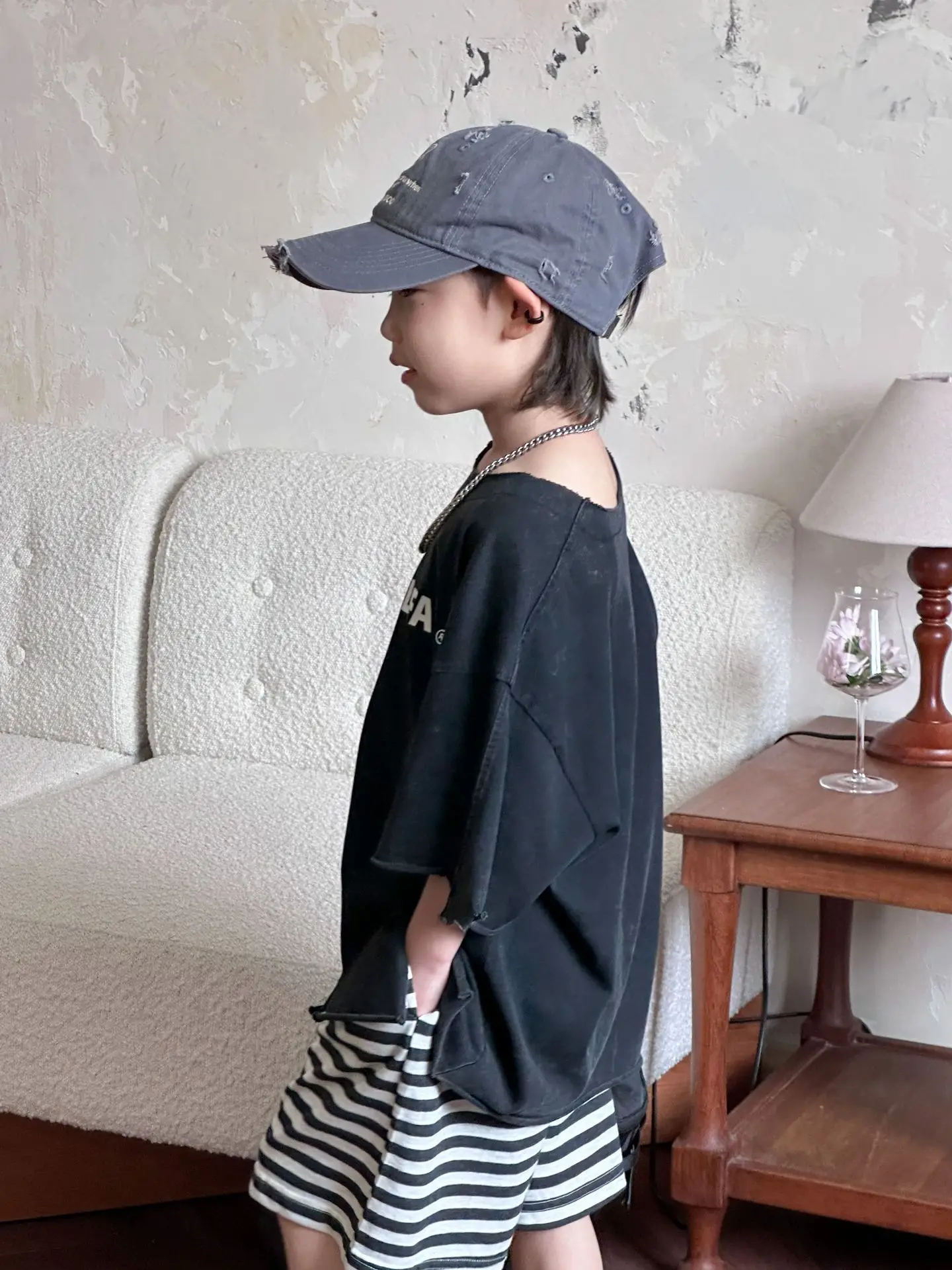 Pink Asymmetrical Kids T-Shirt with Cap & Shorts — feature 29